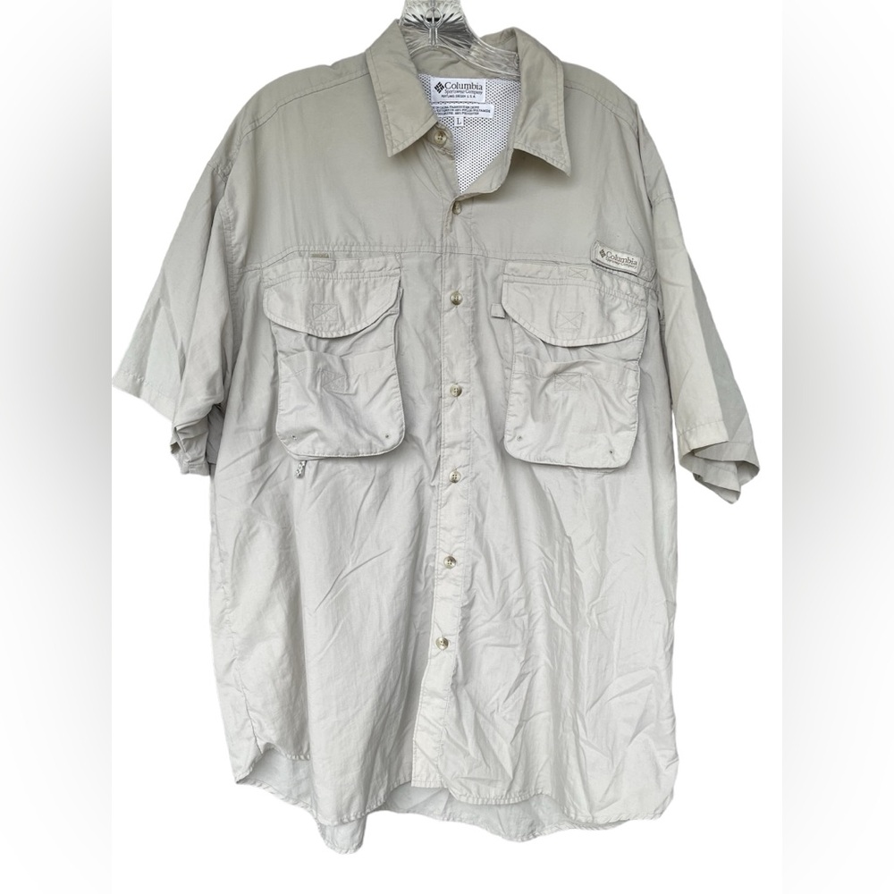 Columbia Performance Fishing Gear short sleeve khaki tan shirt size large